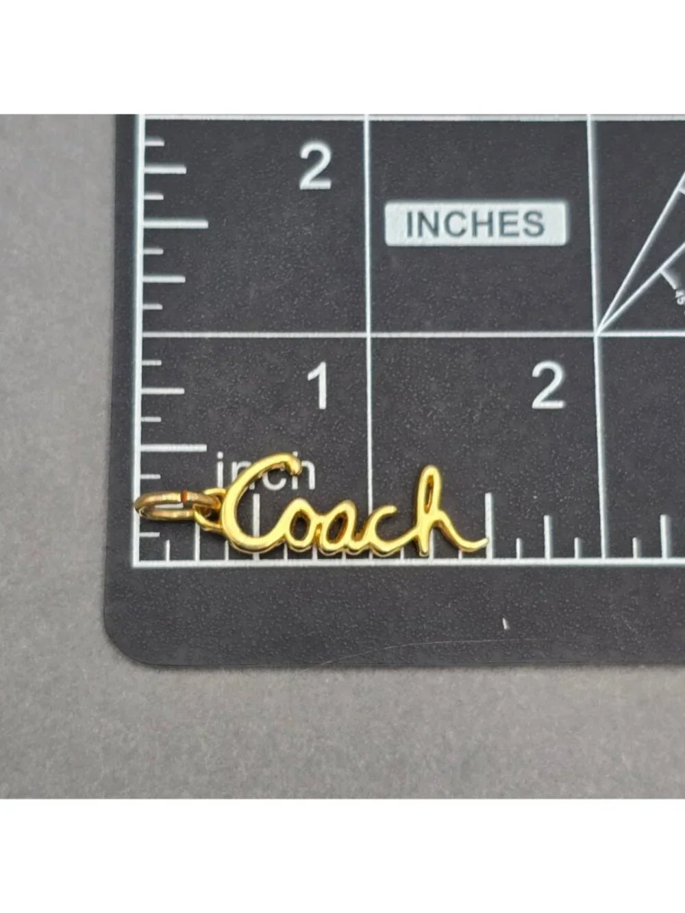 Vintage Coach Gold Tone Script Logo Pendant Cursive Name Charm Designer Jewelry